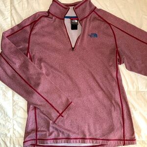 The North Face men’s quarter zip. Red with aqua logo